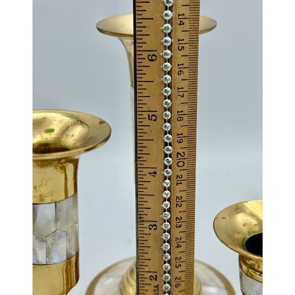 Brass and Mother of Pearl Candle Sticks Set of 3 - Picture 5 of 7